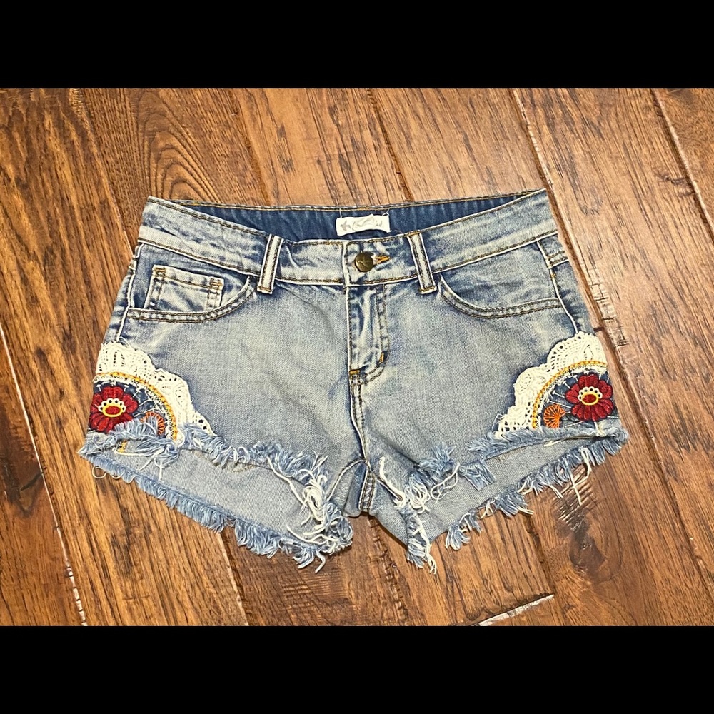 Others Follow Embroidered Denim Shorts